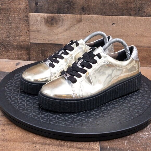 MICHAEL KORS TREVOR LACE UP WOMENS CASUAL SHOES GOLD PATENT LEATHER SIZE 8M - Picture 1 of 9